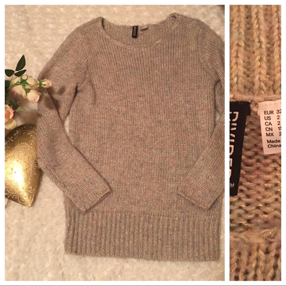 Sparkly Beige Swoop Neck Sweater